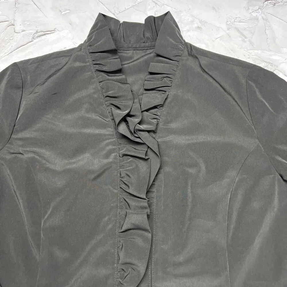 Marie Claire Forum Ruffle Neck Blouse SIZE M Black Long Sleeve Button - Picture 9 of 12